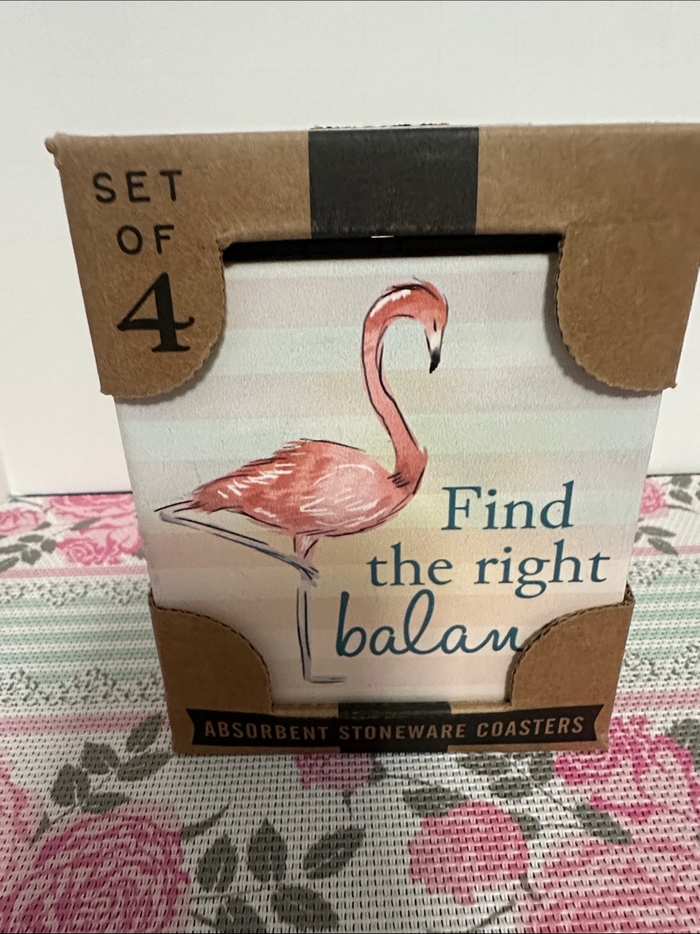 Set of 4 Absorbent Stoneware Coasters - Pink Flamingo NWT